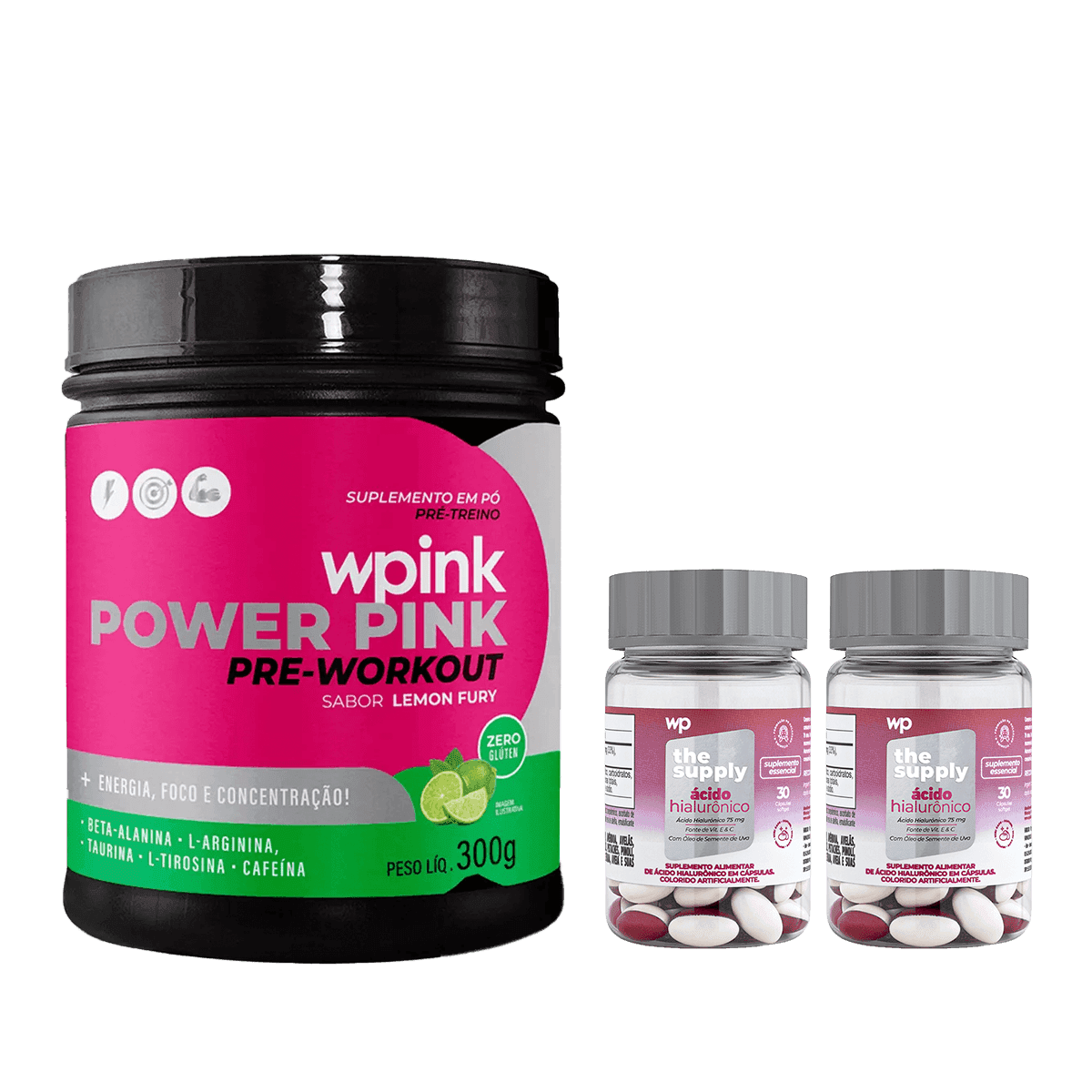 Super power pink de limão - 300g + 2 ácido hialurônico - wp